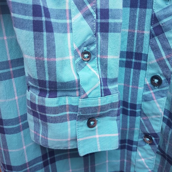 UNDER ARMOUR Button Down Shirt Medium US M Plaid Long Sleeve Blue Green Teal - Picture 12 of 16